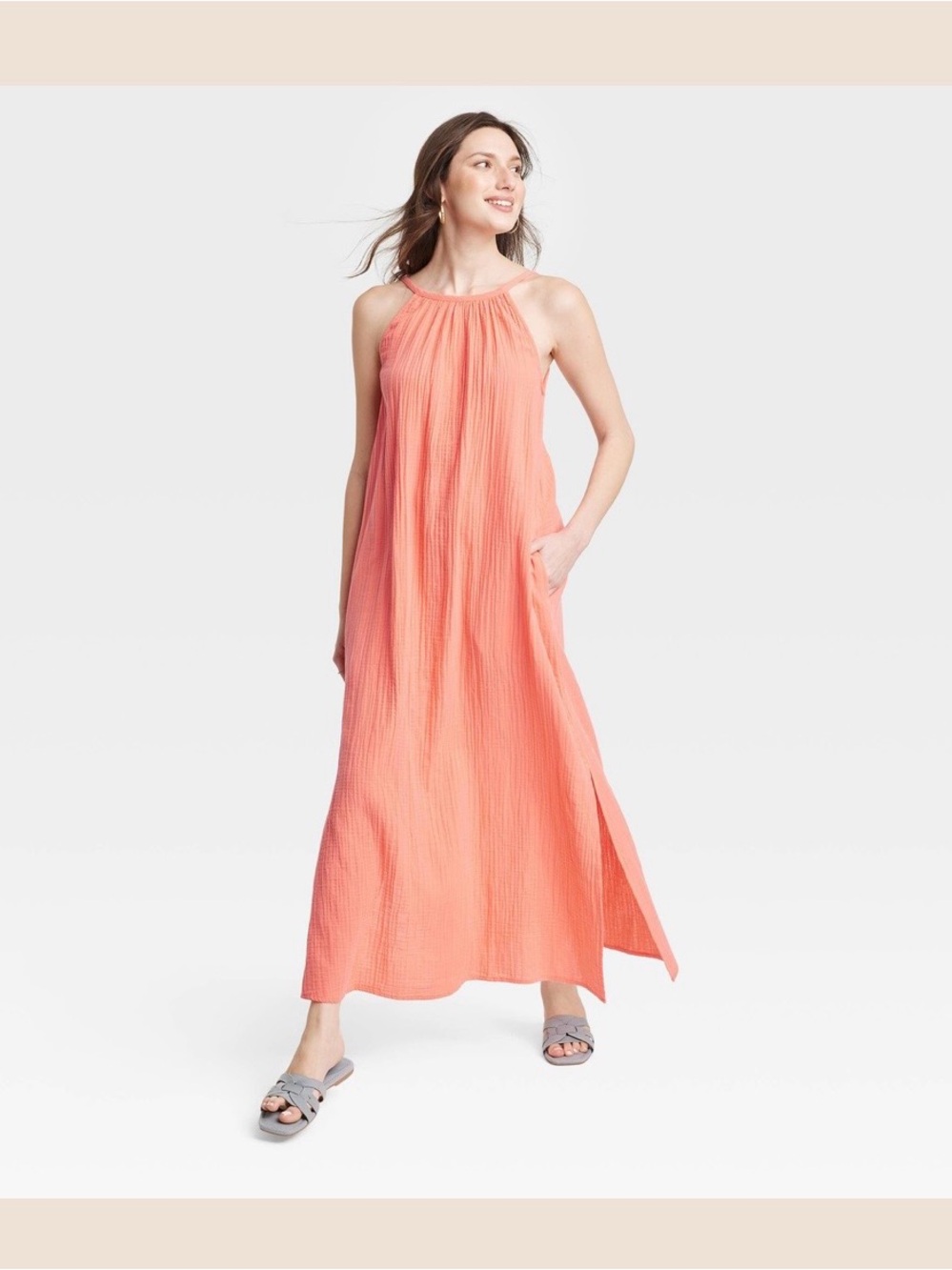 Universal Thread Coral Gauze Cotton Maxi Dress Small